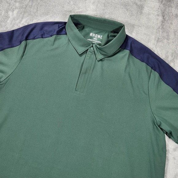 Rhone Commuter Polo Shirt Mens XL‎ Green Navy Raglan Performance Golf Stretch - Picture 2 of 12